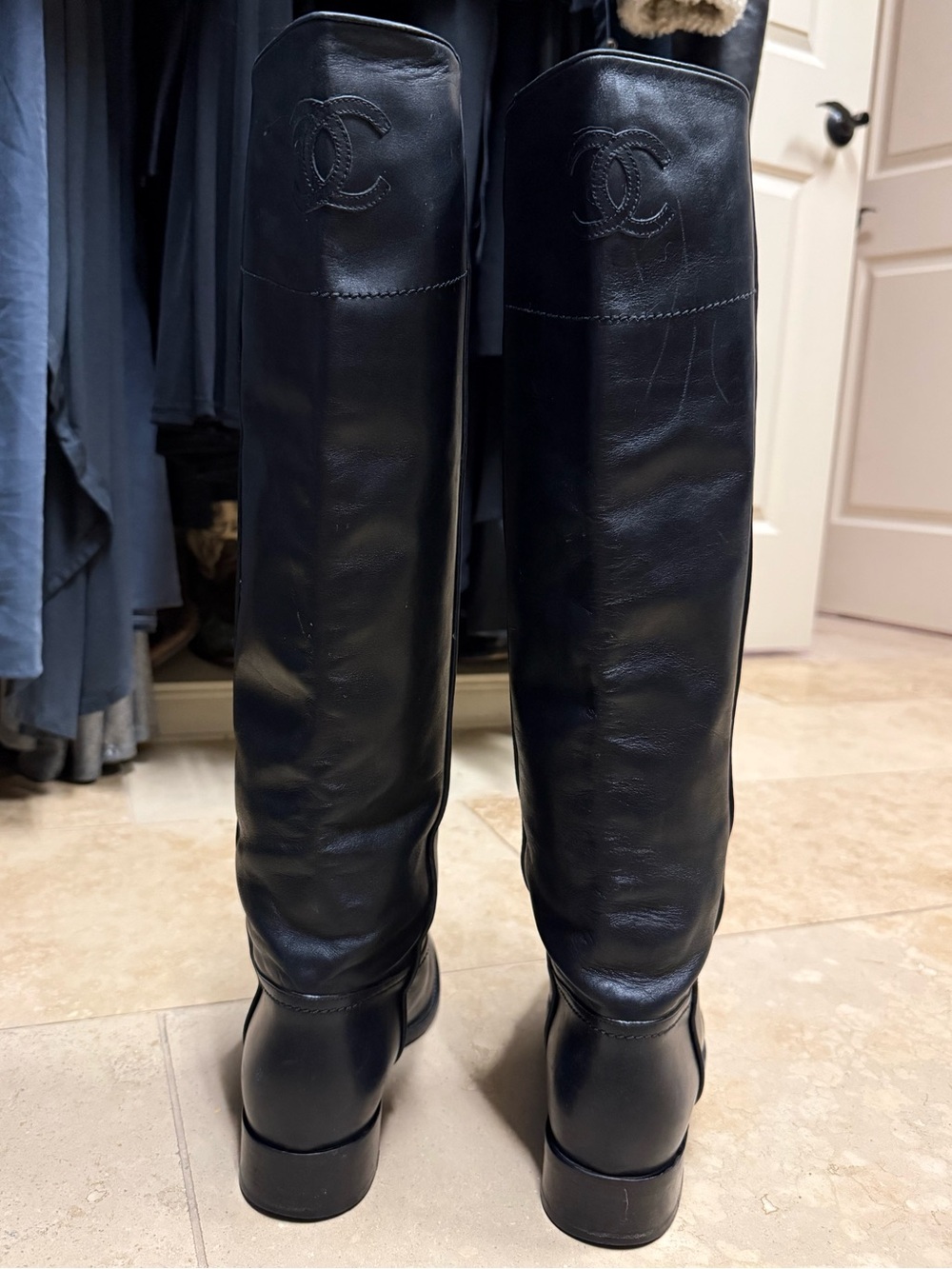 CHANEL black leather boots